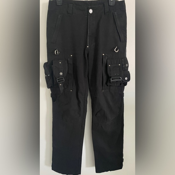 FREEKNIGHT JAPAN 30W black cargo gas mask Velcro army military zipper pants - Picture 1 of 9